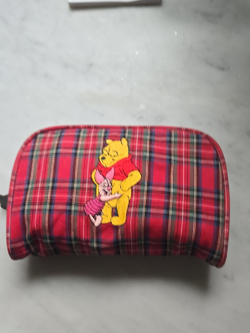 Red Plaid Accessory/Make-Up Pouch with Winnie the Pooh Design